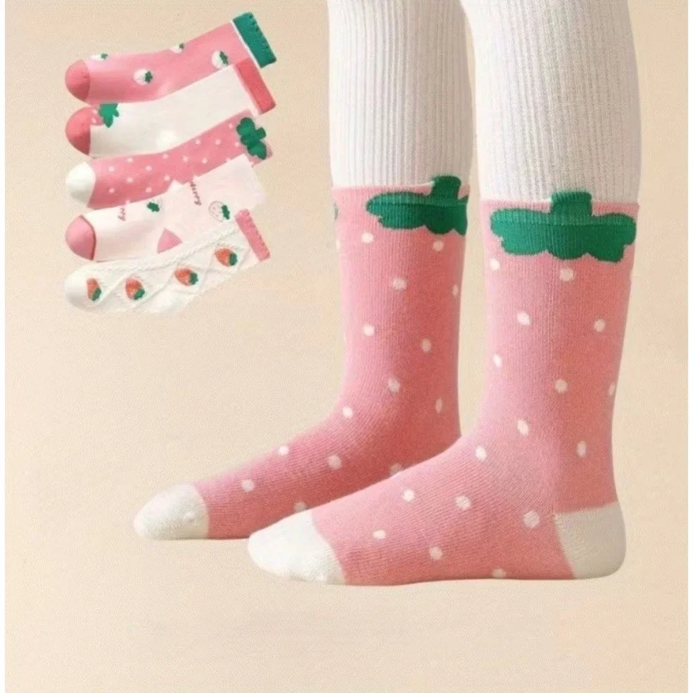 Girls Polychrome Strawberries Whimsical Socks 6-8 Durable Casual Pastel 5 Pairs‎